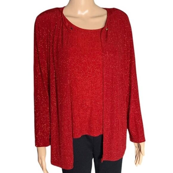 Coldwater Creek Women's M/L Two Piece Jacket & Tank Red Sequin Holiday Glitter - Picture 7 of 14
